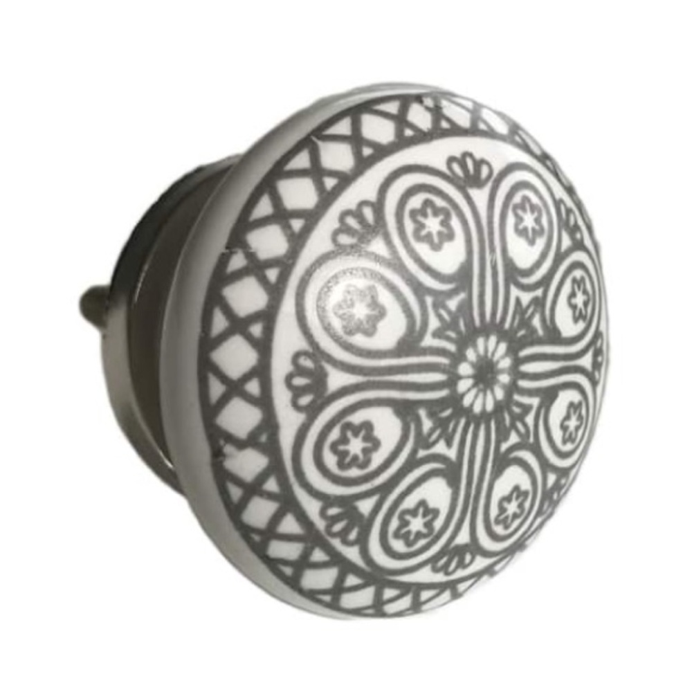 Boho Ceramic Drawer Knob, Set of 10 Gray/White - Picture 2 of 7